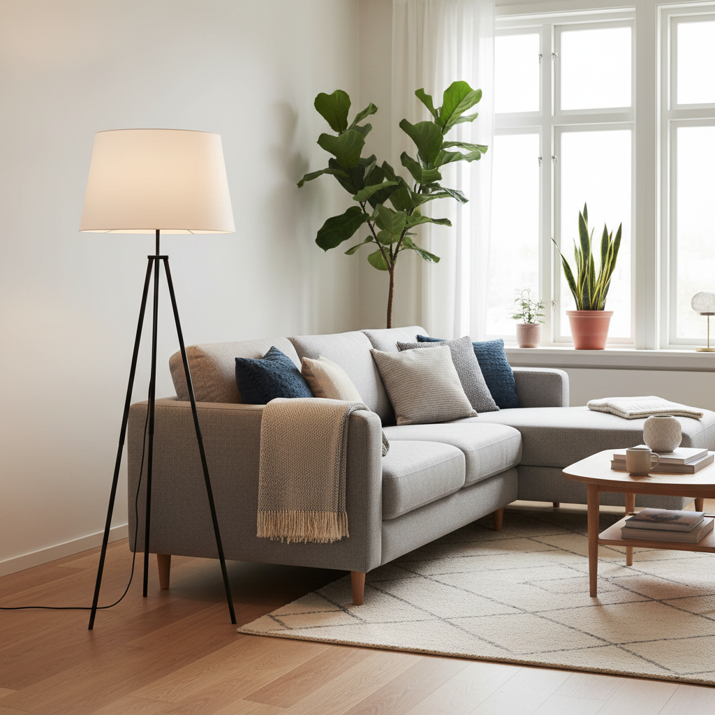 Nordic Tripod Floor Lamp in modern living room setting