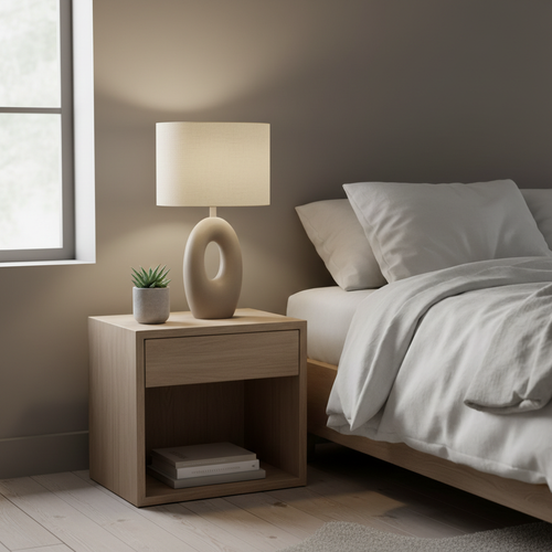 Aurora Ceramic Table Lamp with matte finish on bedside table